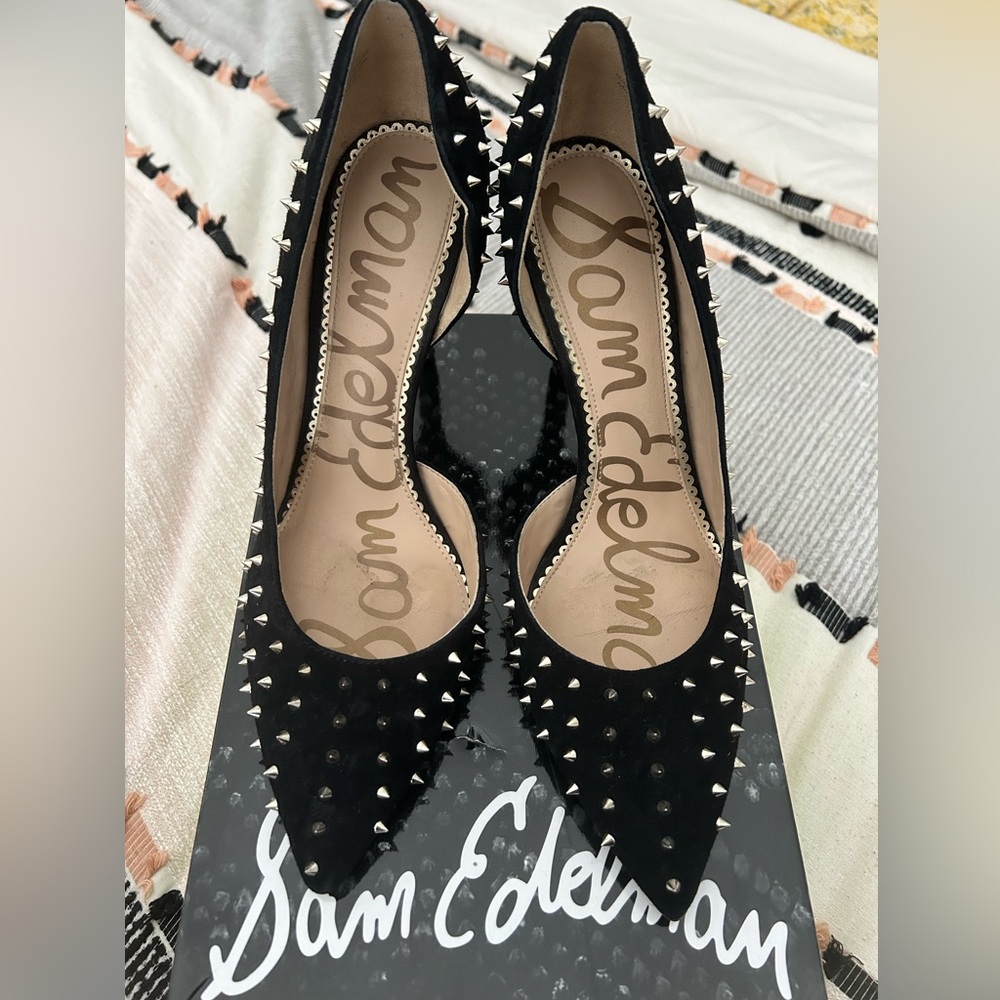 Sam Edelman Hadlee Womens Size 9.5W Black Suede Stud Spiked Stiletto Heels